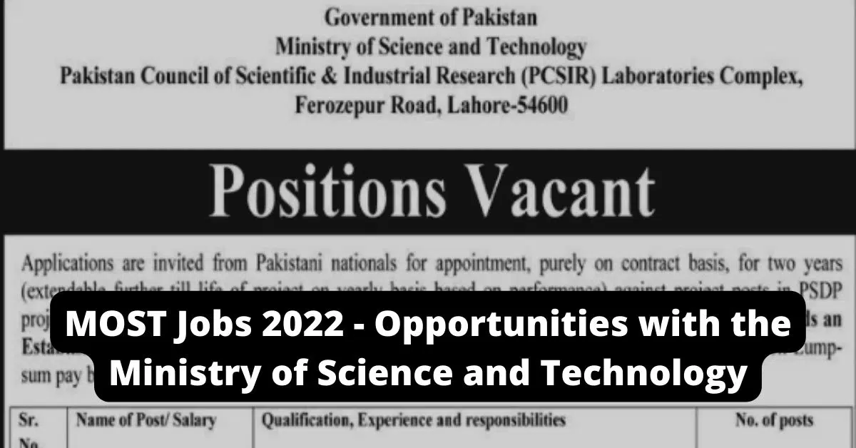 MOST Jobs 2023 - Opportunities with the Ministry of Science and Technology